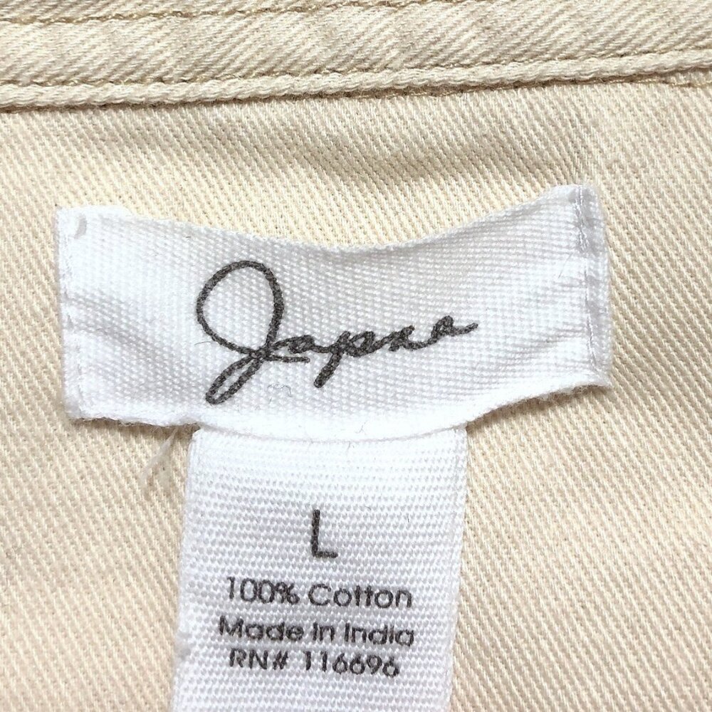 Japna Solid Beige Collared Long Sleeve Button Up … - image 3